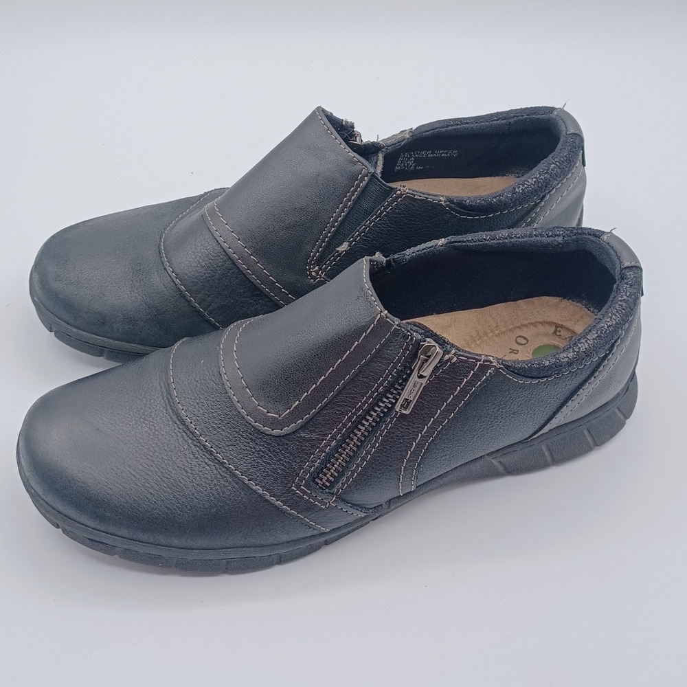 Earth Origins‎ Nila Loafers Womens 9.5M Black Excellent Leather Side Zip Shoes